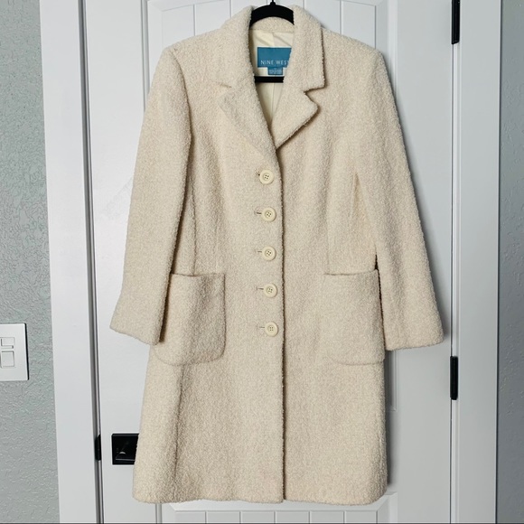 Nine West Long Bouclé Cream Coat